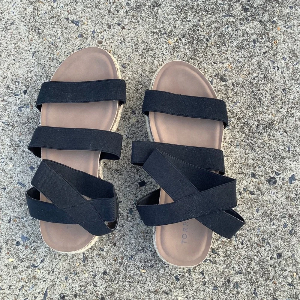 Torrid Black Multi Strap Elastic Espadrille Flatform Sandals Womens 9.5WW